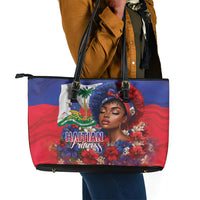 Haitian Princess Leather Tote Bag Cultural Pride Floral Art