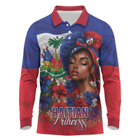 Haitian Princess Long Sleeve Polo Shirt Cultural Pride Floral Art