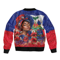 Haitian Princess Sleeve Zip Bomber Jacket Cultural Pride Floral Art