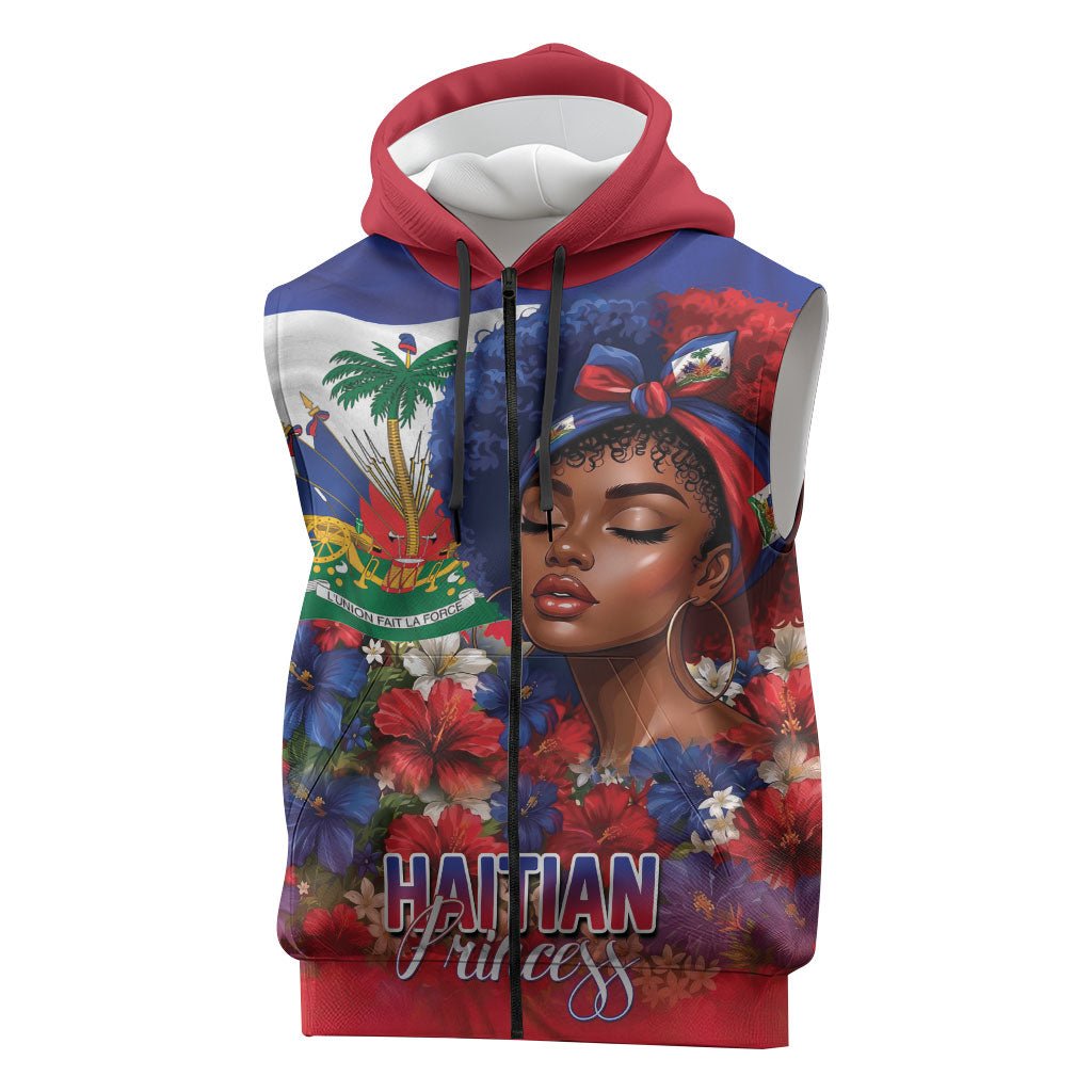 Haitian Princess Sleeveless Zip Hoodie Cultural Pride Floral Art