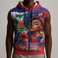 Haitian Princess Sleeveless Zip Hoodie Cultural Pride Floral Art