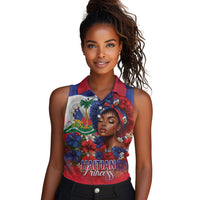 Haitian Princess Women Sleeveless Polo Shirt Cultural Pride Floral Art