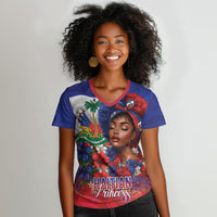Haitian Princess Women V-Neck T-Shirt Cultural Pride Floral Art