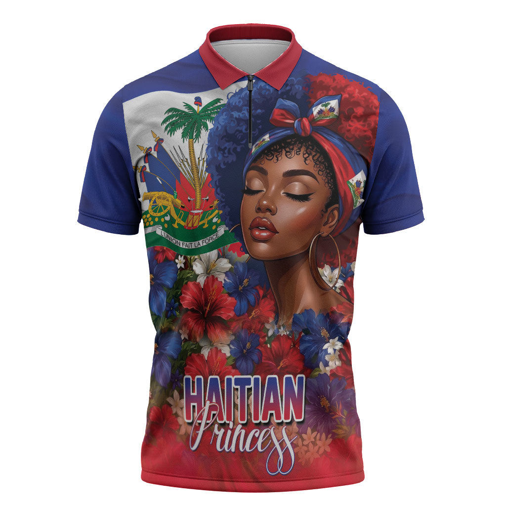 Haitian Princess Zipper Polo Shirt Cultural Pride Floral Art