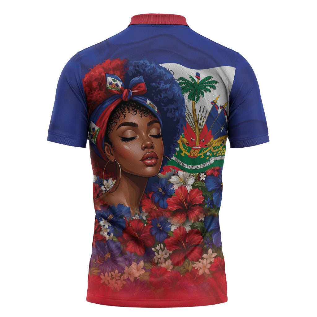 Haitian Princess Zipper Polo Shirt Cultural Pride Floral Art