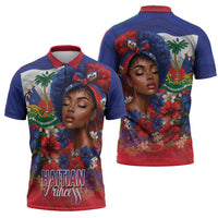 Haitian Princess Zipper Polo Shirt Cultural Pride Floral Art