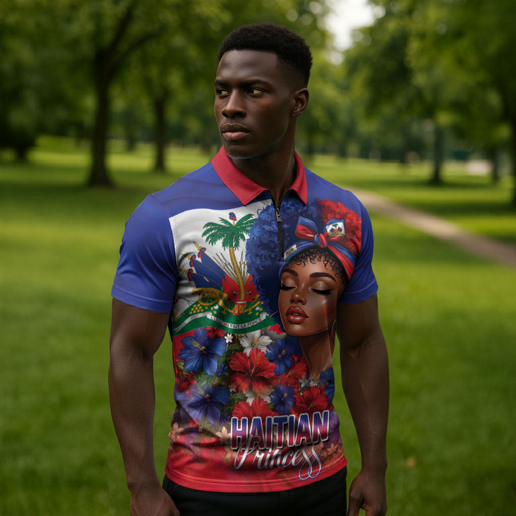 Haitian Princess Zipper Polo Shirt Cultural Pride Floral Art