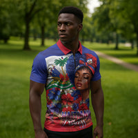 Haitian Princess Zipper Polo Shirt Cultural Pride Floral Art