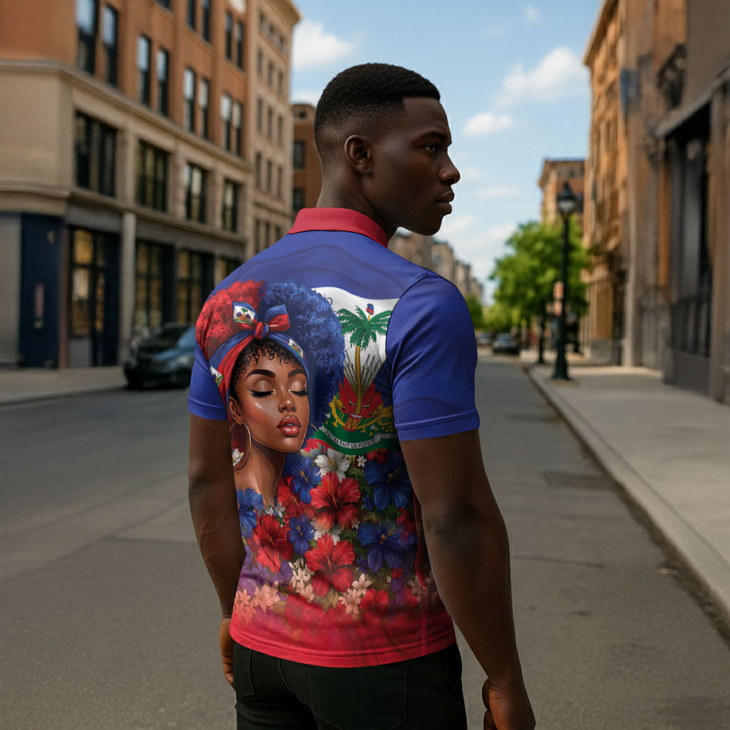 Haitian Princess Zipper Polo Shirt Cultural Pride Floral Art