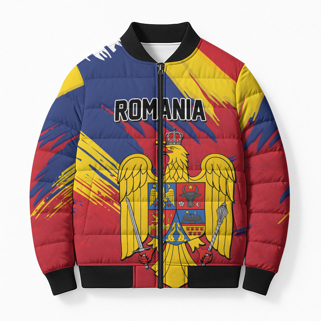 Personalized Romania Flag Day Bomber Puffer Jacket Royal Eagle Patriotic Heritage