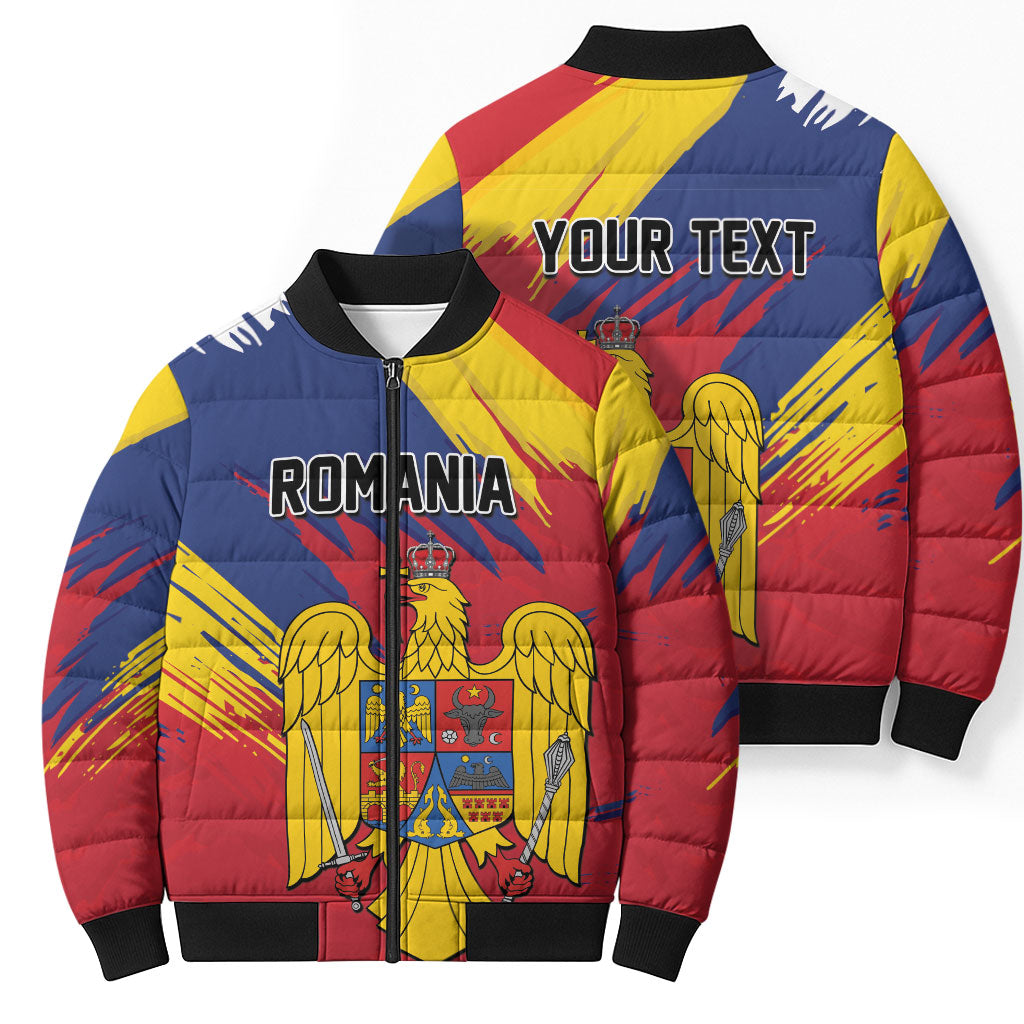 Personalized Romania Flag Day Bomber Puffer Jacket Royal Eagle Patriotic Heritage