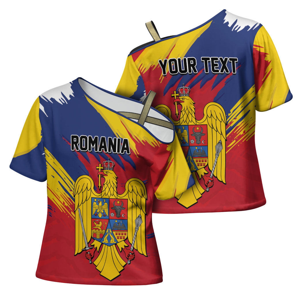 Personalized Romania Flag Day Cross Shoulder Shirt Royal Eagle Patriotic Heritage