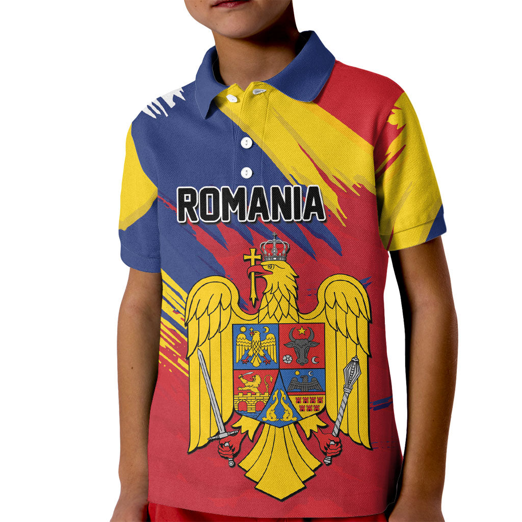 Personalized Romania Flag Day Kid Polo Shirt Royal Eagle Patriotic Heritage