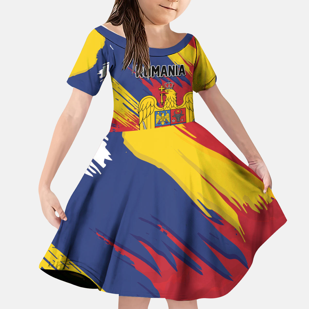 Personalized Romania Flag Day Kid Short Sleeve Dress Royal Eagle Patriotic Heritage
