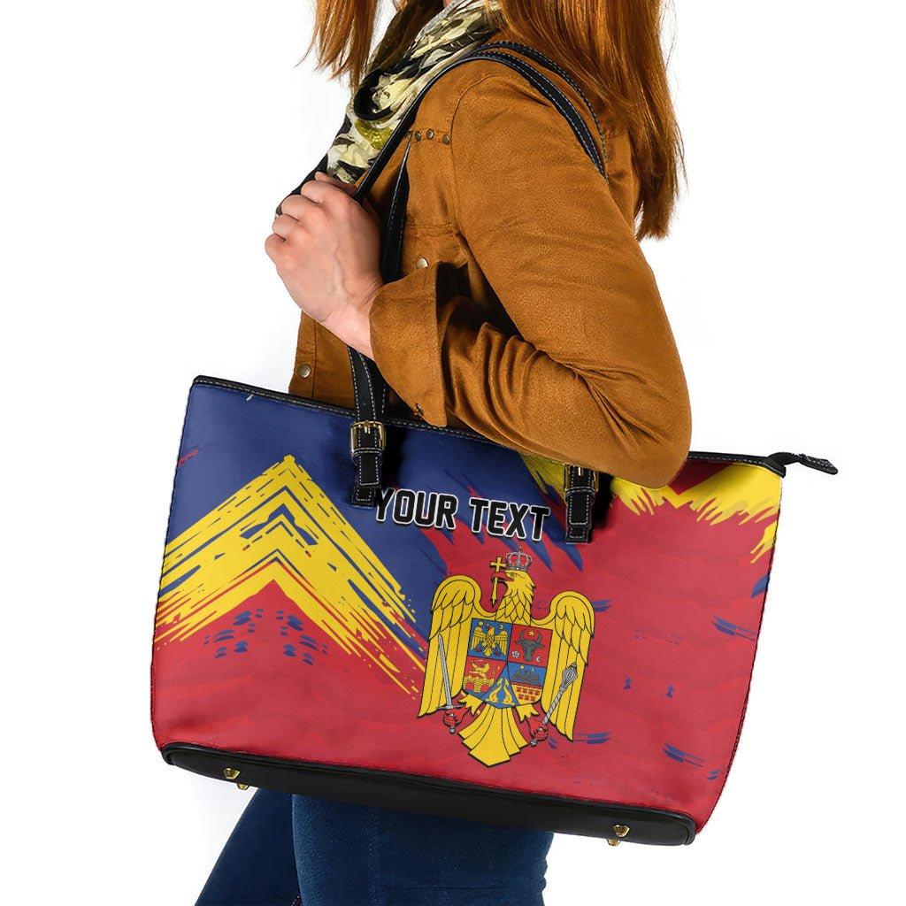 Personalized Romania Flag Day Leather Tote Bag Royal Eagle Patriotic Heritage