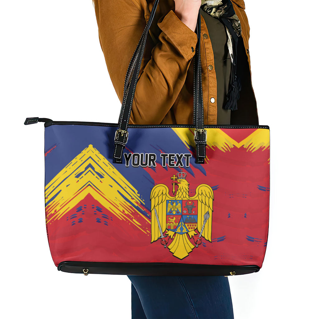 Personalized Romania Flag Day Leather Tote Bag Royal Eagle Patriotic Heritage