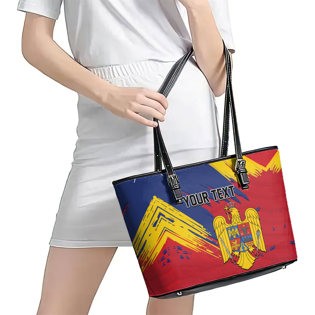 Personalized Romania Flag Day Leather Tote Bag Royal Eagle Patriotic Heritage