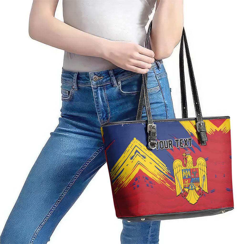 Personalized Romania Flag Day Leather Tote Bag Royal Eagle Patriotic Heritage