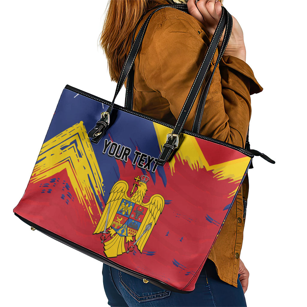 Personalized Romania Flag Day Leather Tote Bag Royal Eagle Patriotic Heritage