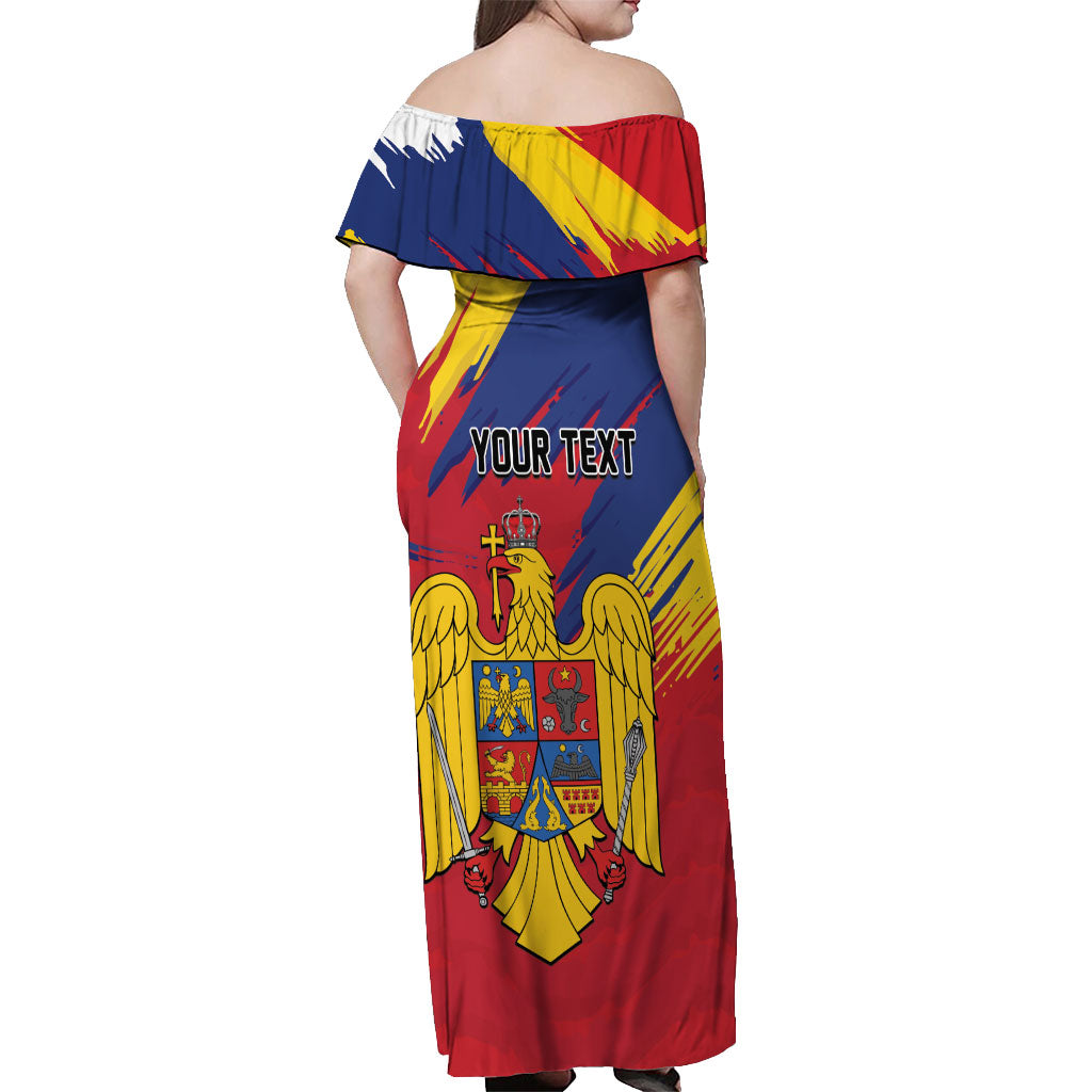 Personalized Romania Flag Day Off Shoulder Maxi Dress Royal Eagle Patriotic Heritage