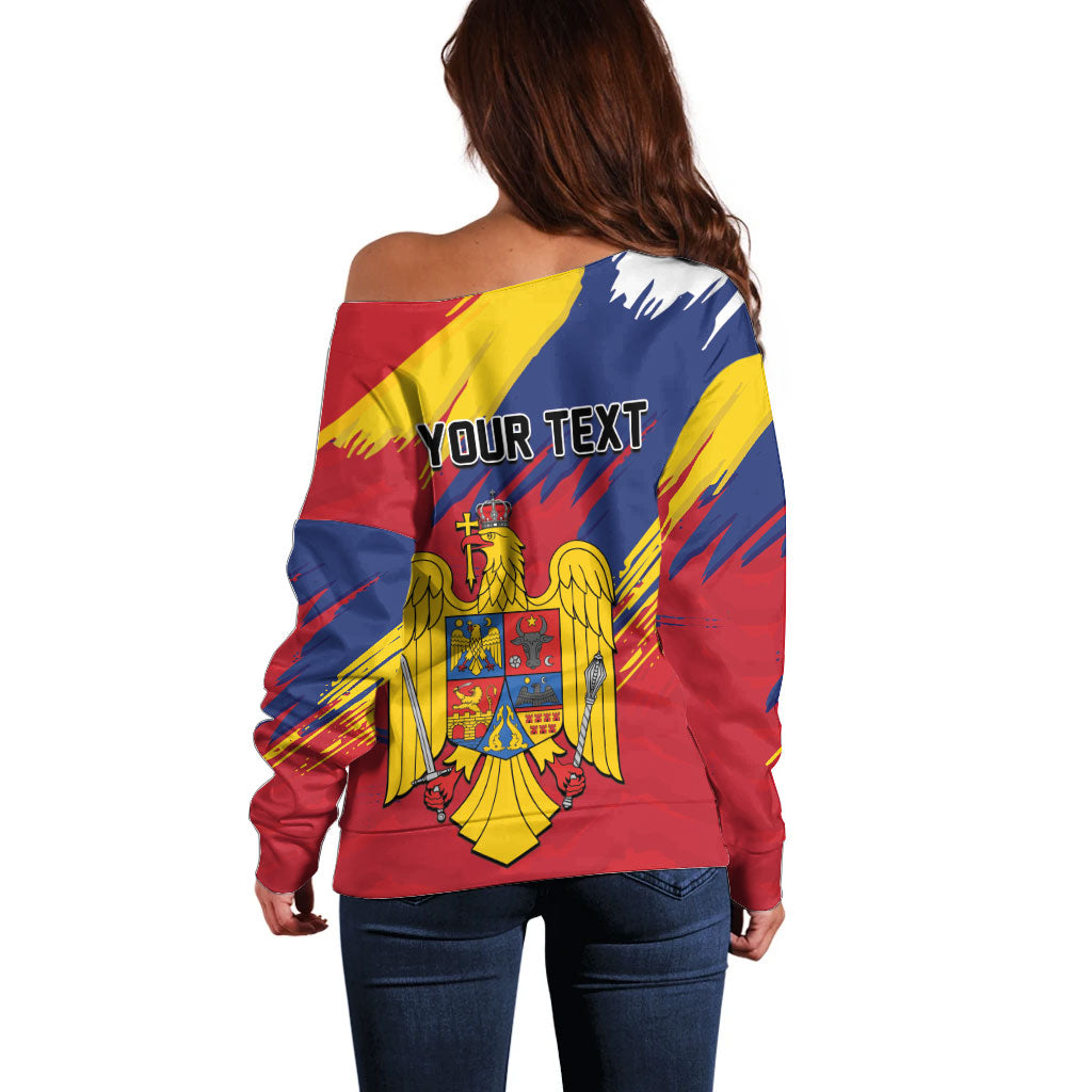 Personalized Romania Flag Day Off Shoulder Sweater Royal Eagle Patriotic Heritage
