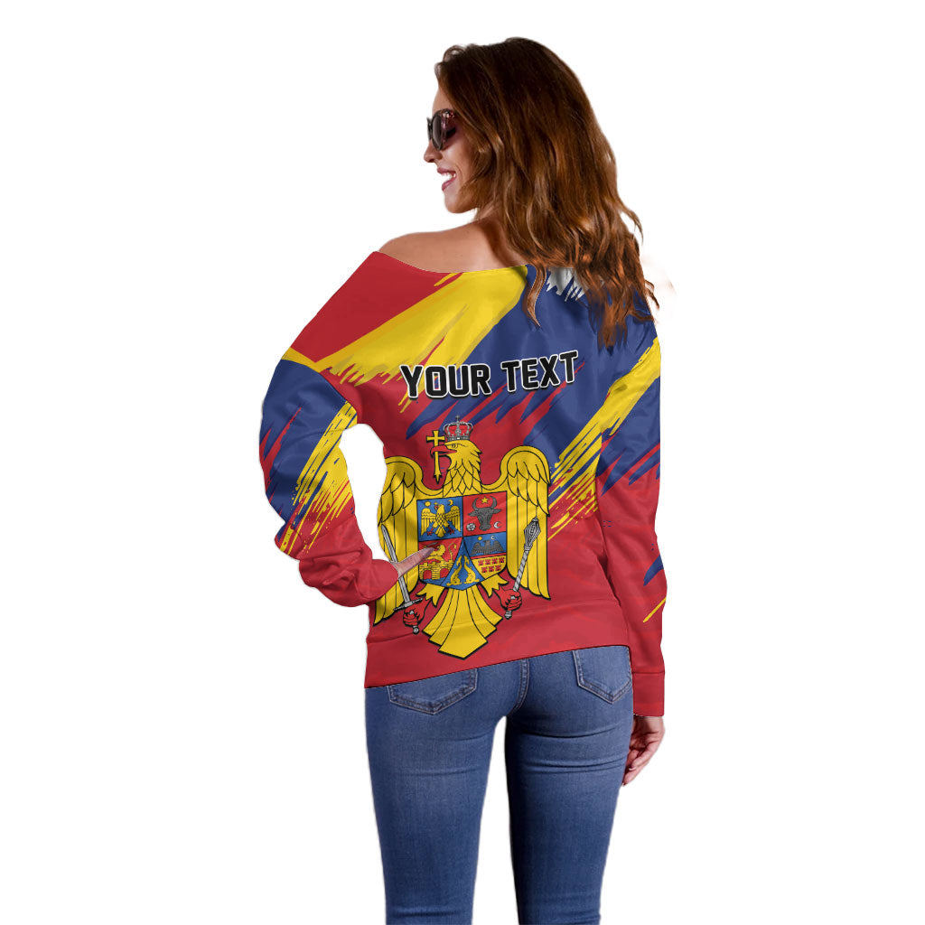 Personalized Romania Flag Day Off Shoulder Sweater Royal Eagle Patriotic Heritage