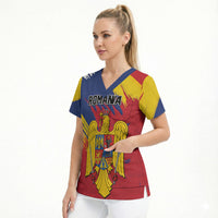 Personalized Romania Flag Day Scrub Top Royal Eagle Patriotic Heritage