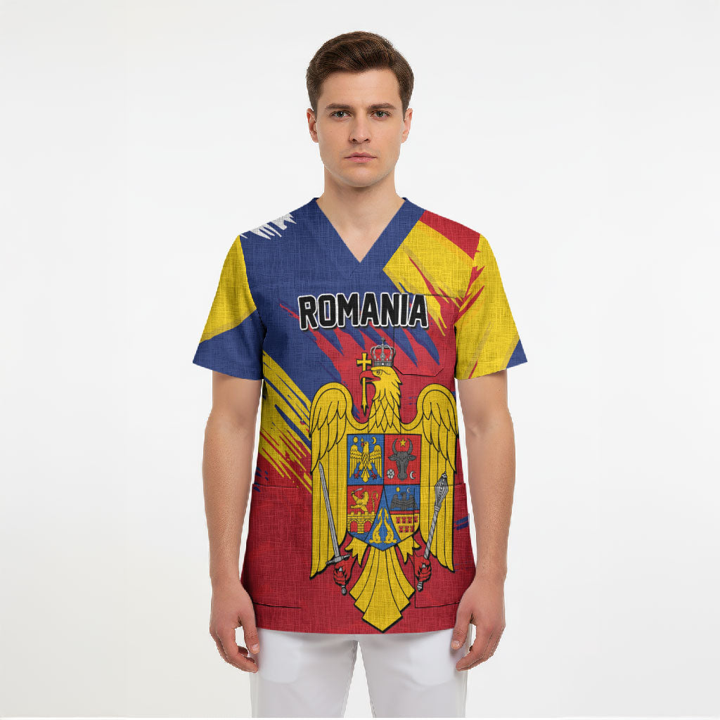 Personalized Romania Flag Day Scrub Top Royal Eagle Patriotic Heritage