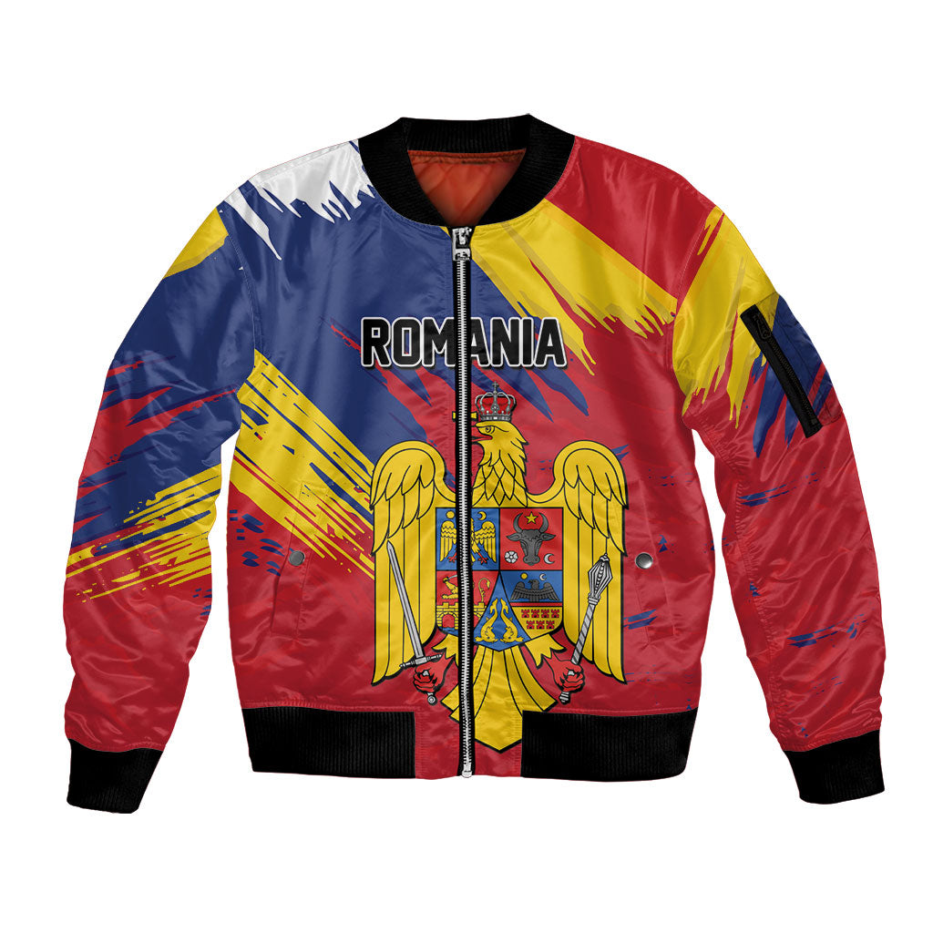 Personalized Romania Flag Day Sleeve Zip Bomber Jacket Royal Eagle Patriotic Heritage