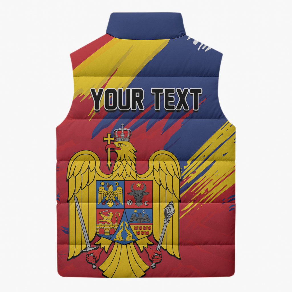 Personalized Romania Flag Day Sleeveless Puffer Jacket Royal Eagle Patriotic Heritage