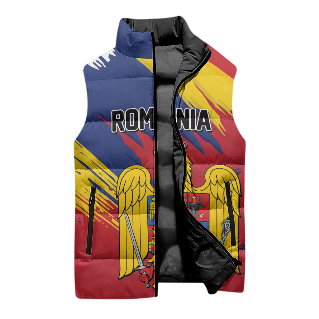 Personalized Romania Flag Day Sleeveless Puffer Jacket Royal Eagle Patriotic Heritage