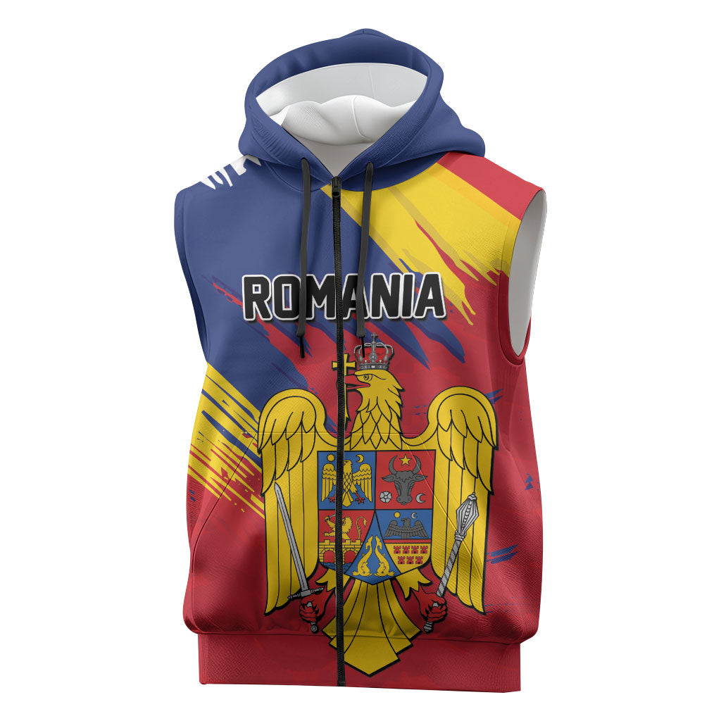 Personalized Romania Flag Day Sleeveless Zip Hoodie Royal Eagle Patriotic Heritage