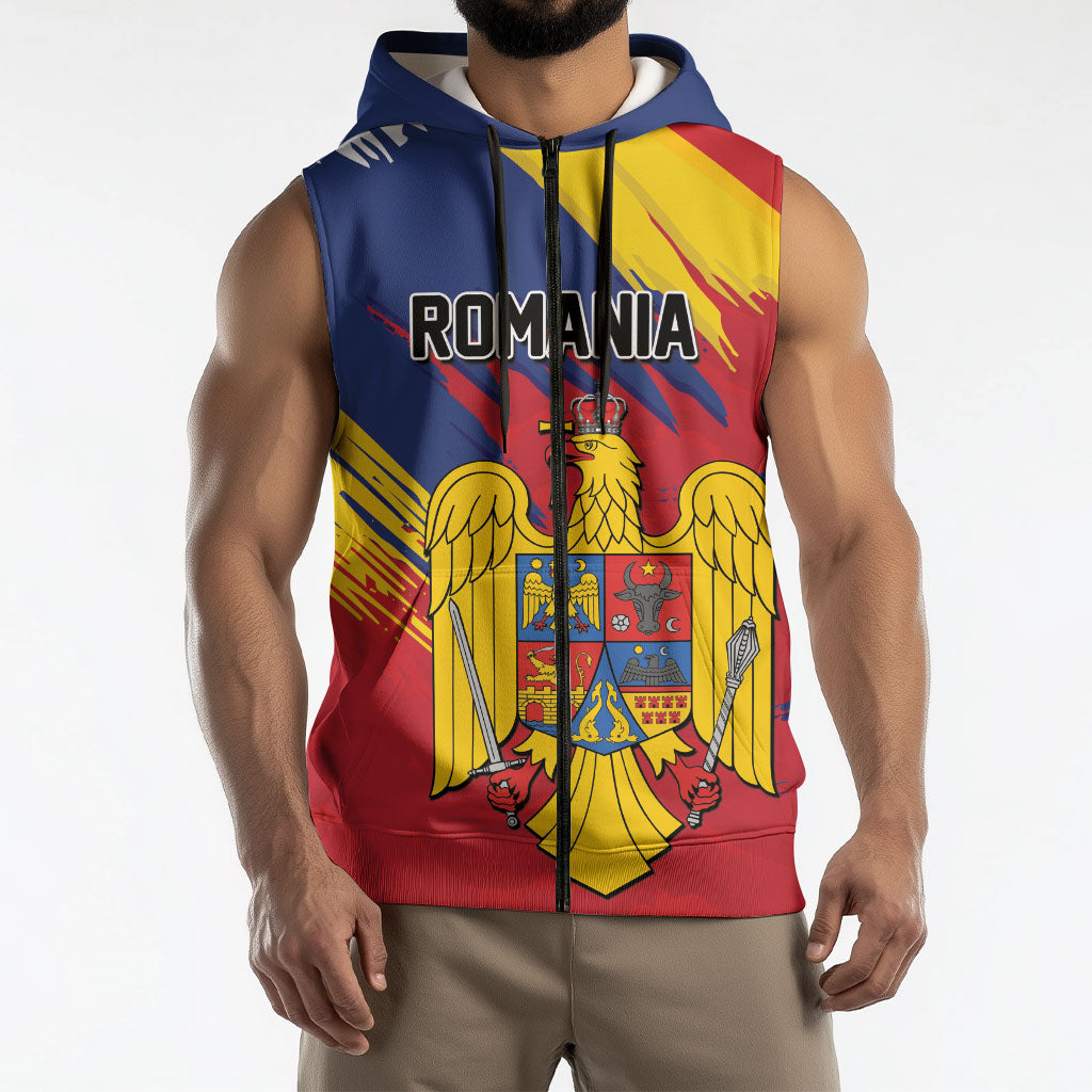 Personalized Romania Flag Day Sleeveless Zip Hoodie Royal Eagle Patriotic Heritage