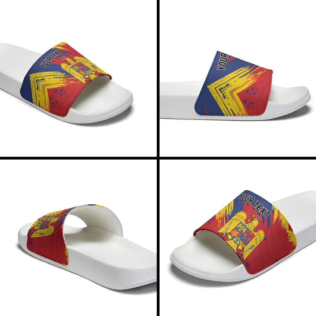 Personalized Romania Flag Day Slide Sandals Royal Eagle Patriotic Heritage
