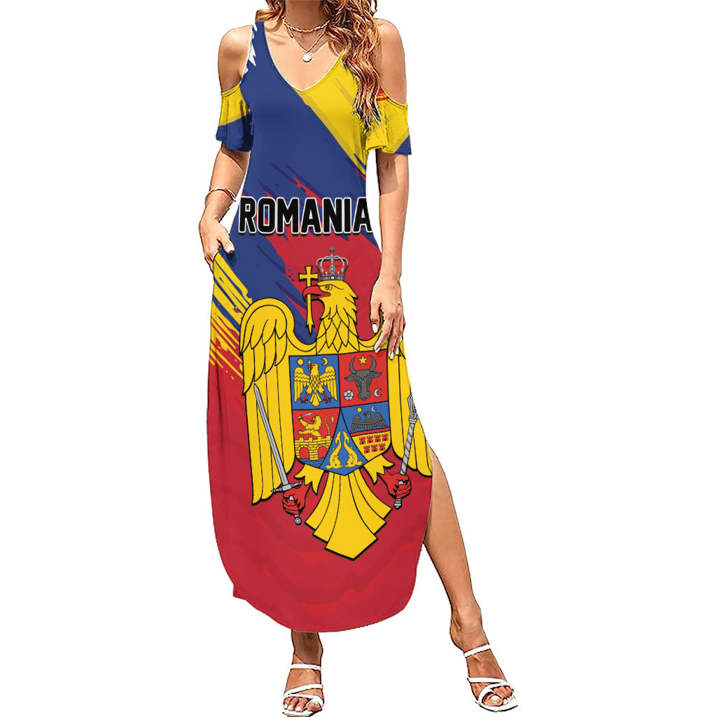 Personalized Romania Flag Day Summer Maxi Dress Royal Eagle Patriotic Heritage