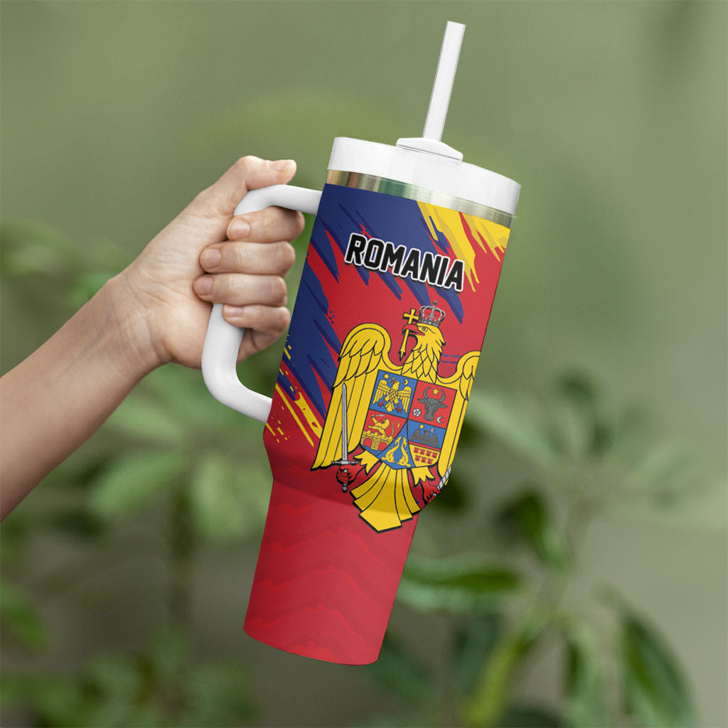 Personalized Romania Flag Day Tumbler With Handle Royal Eagle Patriotic Heritage