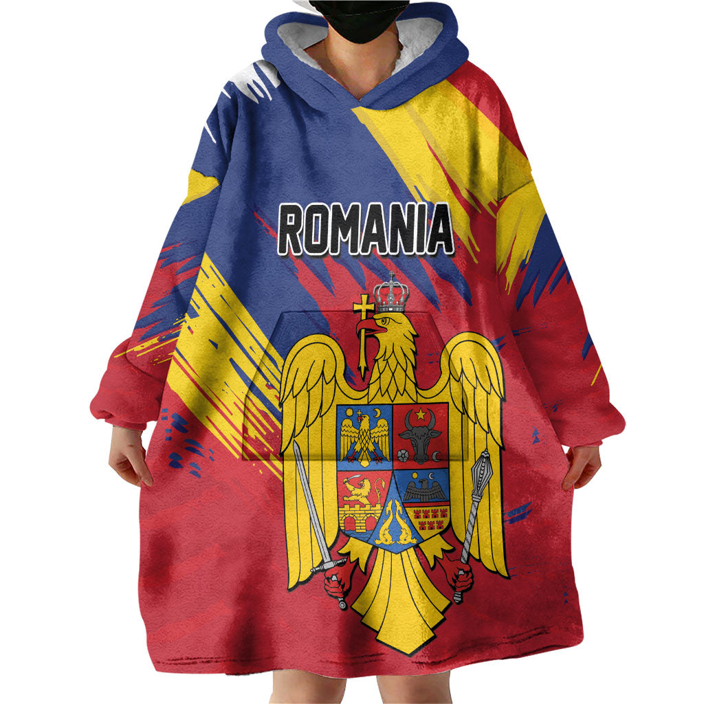 Personalized Romania Flag Day Wearable Blanket Hoodie Royal Eagle Patriotic Heritage