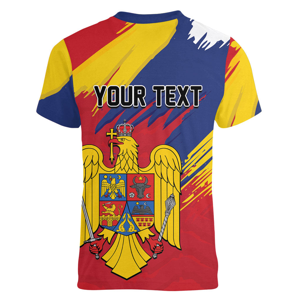 Personalized Romania Flag Day Women V-Neck T-Shirt Royal Eagle Patriotic Heritage