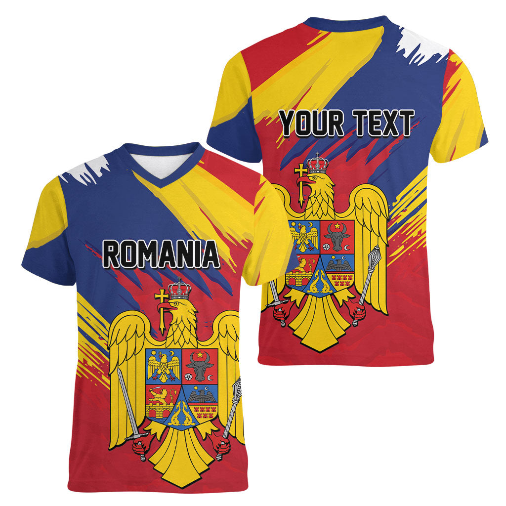 Personalized Romania Flag Day Women V-Neck T-Shirt Royal Eagle Patriotic Heritage