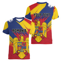 Personalized Romania Flag Day Women V-Neck T-Shirt Royal Eagle Patriotic Heritage