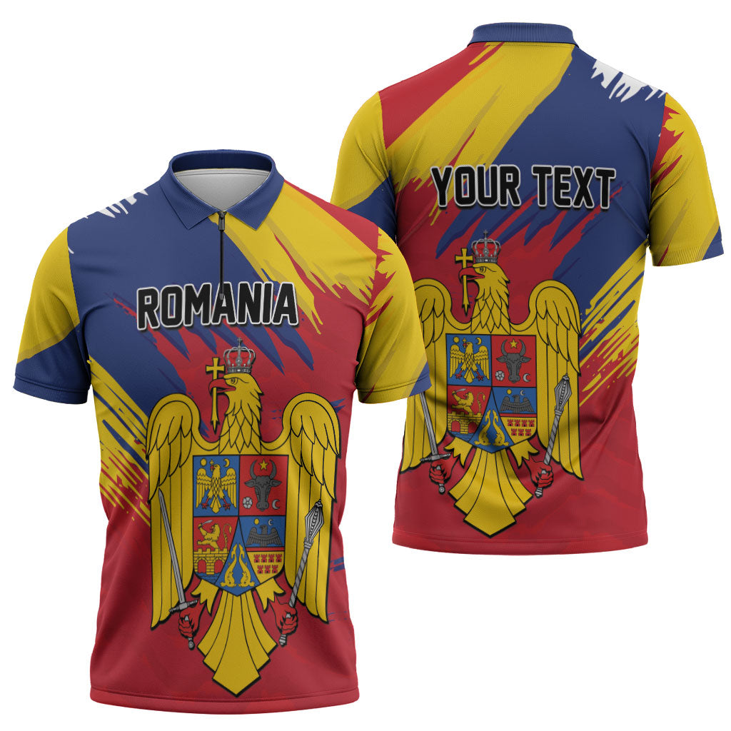 Personalized Romania Flag Day Zipper Polo Shirt Royal Eagle Patriotic Heritage