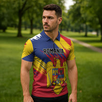 Personalized Romania Flag Day Zipper Polo Shirt Royal Eagle Patriotic Heritage