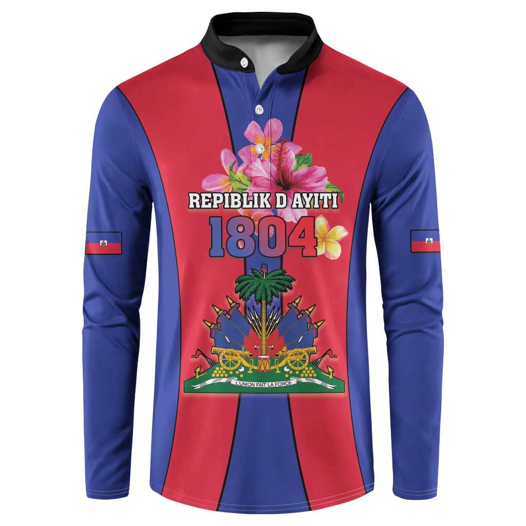 Personalized Haiti Coat Of Arms Button Sweatshirt With Flag Color - Wonder Print Shop