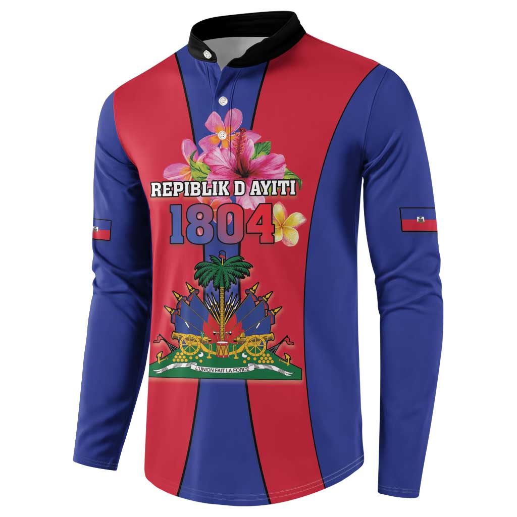 Personalized Haiti Coat Of Arms Button Sweatshirt With Flag Color - Wonder Print Shop