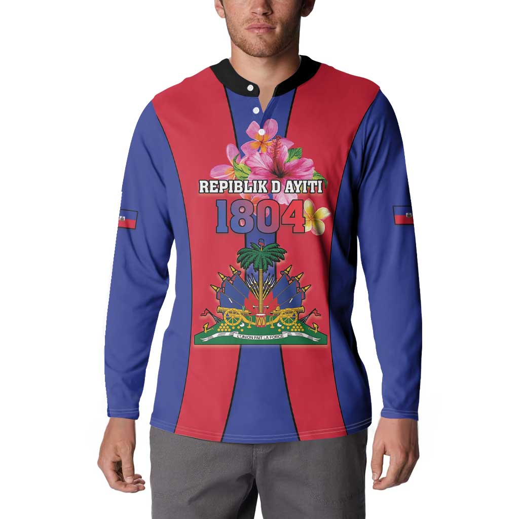 Personalized Haiti Coat Of Arms Button Sweatshirt With Flag Color - Wonder Print Shop