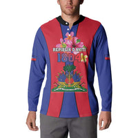 Personalized Haiti Coat Of Arms Button Sweatshirt With Flag Color - Wonder Print Shop