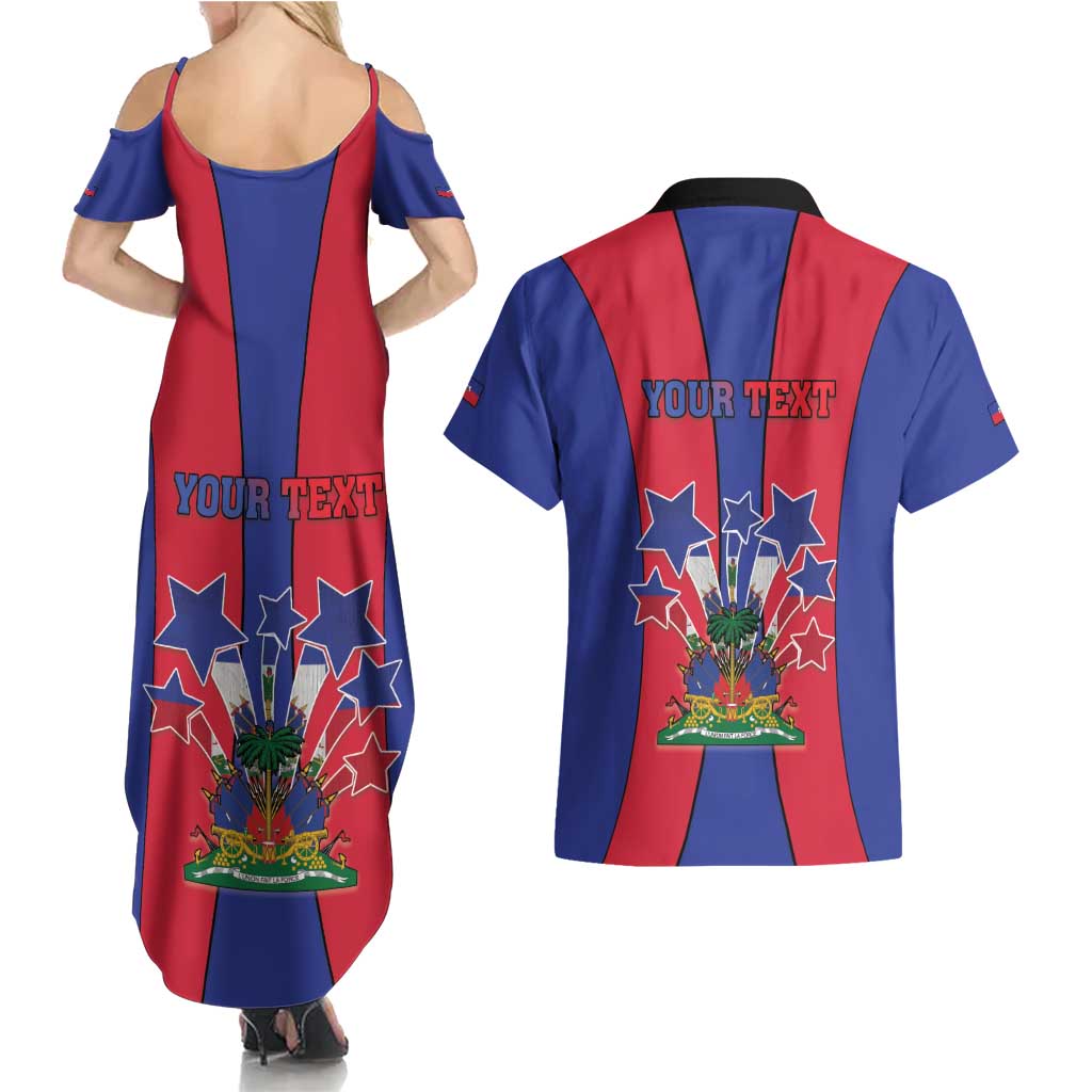 Personalized Haiti Coat Of Arms Couples Matching Summer Maxi Dress and Hawaiian Shirt With Flag Color - Wonder Print Shop
