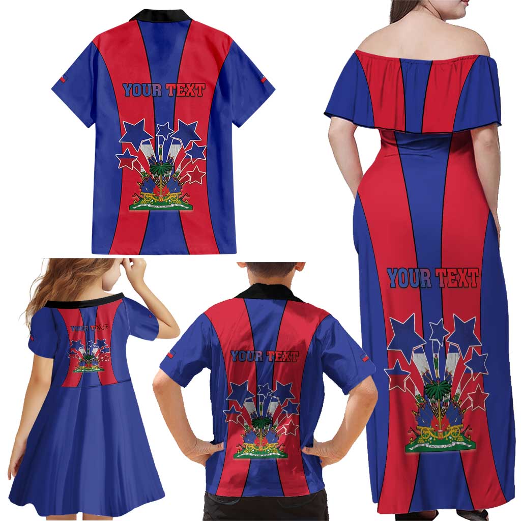 Personalized Haiti Coat Of Arms Family Matching Off Shoulder Maxi Dress and Hawaiian Shirt With Flag Color - Wonder Print Shop
