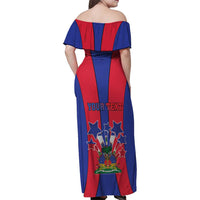 Personalized Haiti Coat Of Arms Family Matching Off Shoulder Maxi Dress and Hawaiian Shirt With Flag Color - Wonder Print Shop