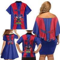 Personalized Haiti Coat Of Arms Family Matching Off Shoulder Short Dress and Hawaiian Shirt With Flag Color - Wonder Print Shop